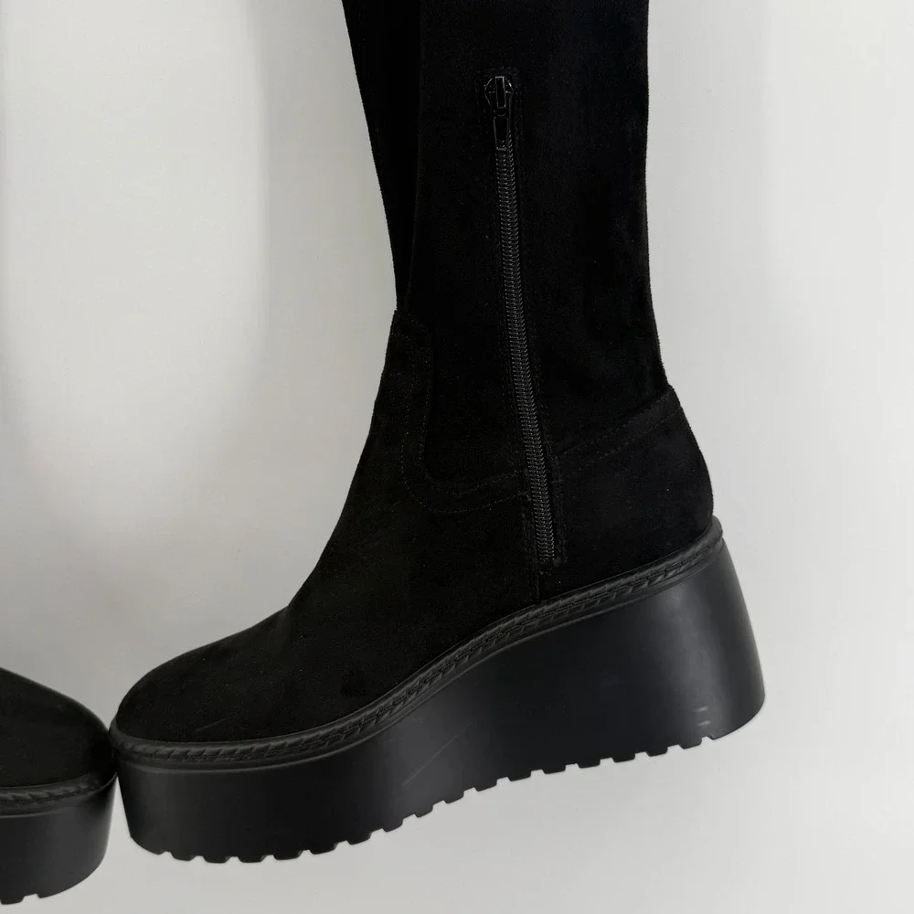 Nine West HOJO 2 Womens Black Faux Suede Platform Over The Knee Boots 8M